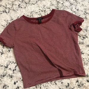 F21 Maroon Striped Crop Top